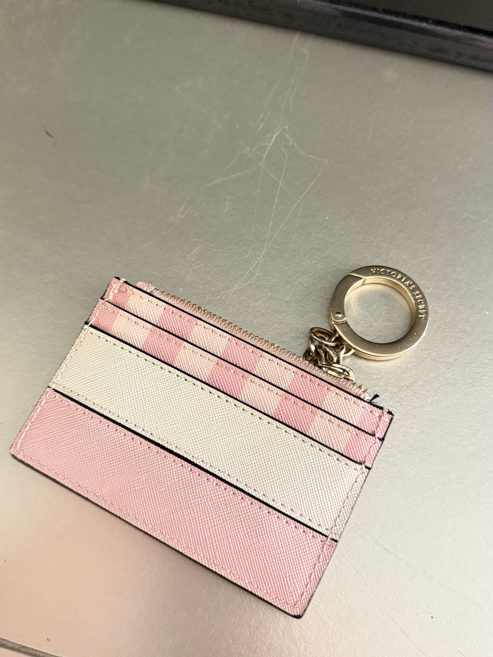 Victoria's Secret Pink & White Striped Card Holder Keychain - Picture 2 of 2
